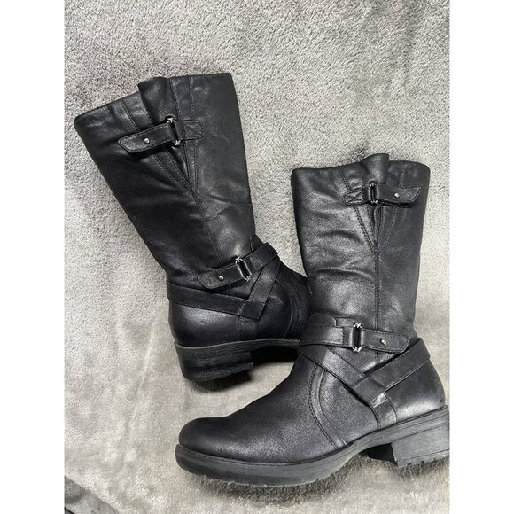 Baretraps Women’s 10 Black Harly Boots Textile Side Zip Mid Calf Moto Bikercore - Picture 1 of 13
